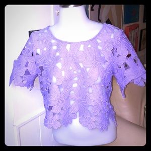 NEW: Tea & Cup Floral Cutout Crop Top in Lilac